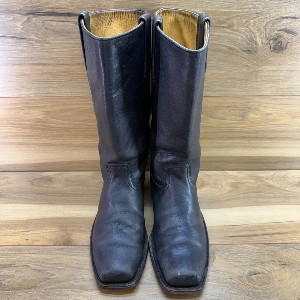 FRYE Vintage Campus Tall Boots Mens 10.5 D Black Leather Zip Square Biker USA